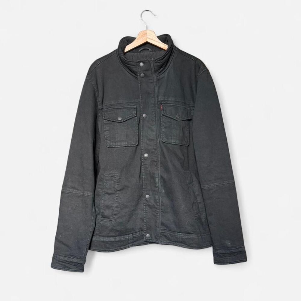 Y2K Levi's black military style coat throat latch bomber jacket utility pockets